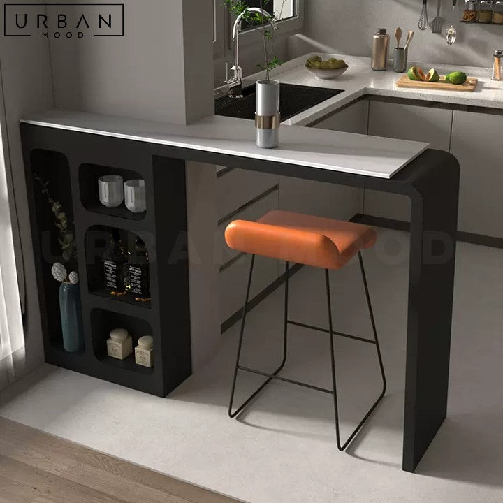 Modern Sintered Stone Bar Table with Metal Frame - URBANMOOD