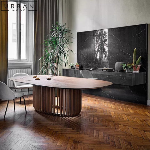 Modern Solid Wood Dining Table with Louvered Base - URBANMOOD