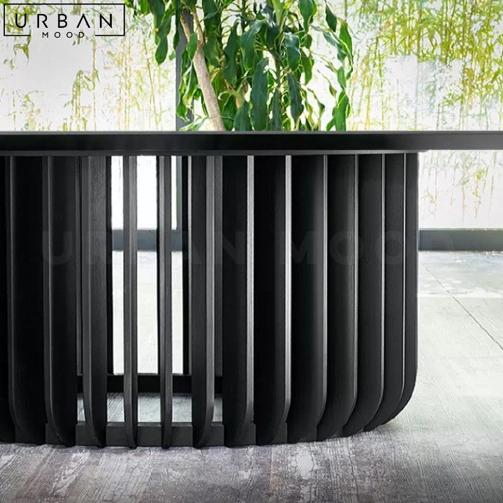 Modern Solid Wood Dining Table with Louvered Base - URBANMOOD