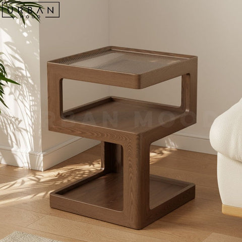 Modern Walnut Finish Solid Wood Side Table - URBANMOOD