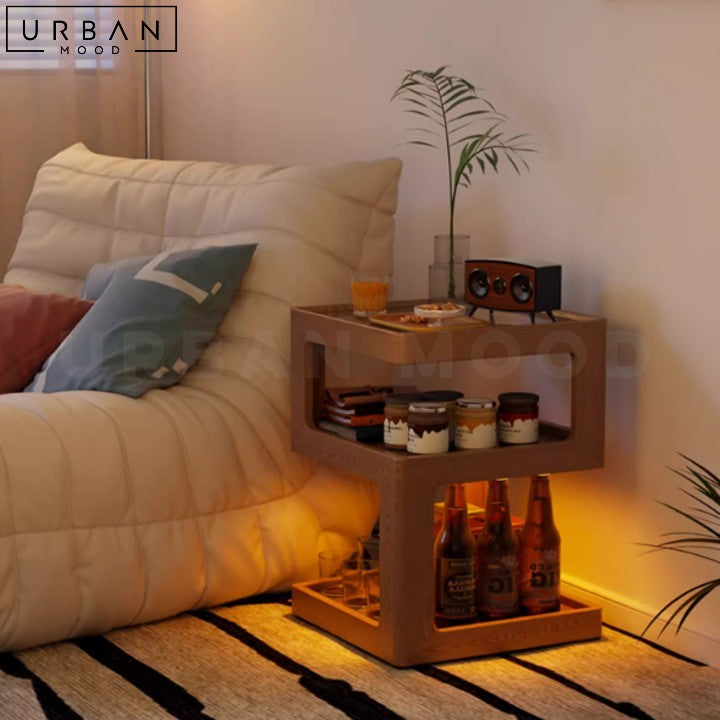 Modern Walnut Finish Solid Wood Side Table - URBANMOOD