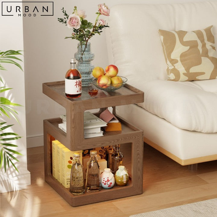 Modern Walnut Finish Solid Wood Side Table - URBANMOOD