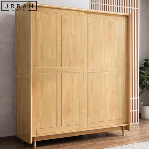 PAOLA Japandi Solid Wood Wardrobe with Sliding Doors - URBANMOOD