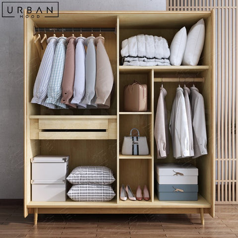 PAOLA Japandi Solid Wood Wardrobe with Sliding Doors - URBANMOOD