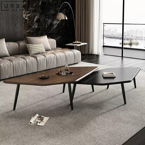 PERNILE Modern Walnut Coffee Table with Metal Legs - URBANMOOD