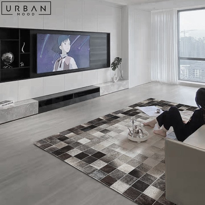 PRADO Modern Faux Cowhide Rug with Gradient Plaid - URBANMOOD