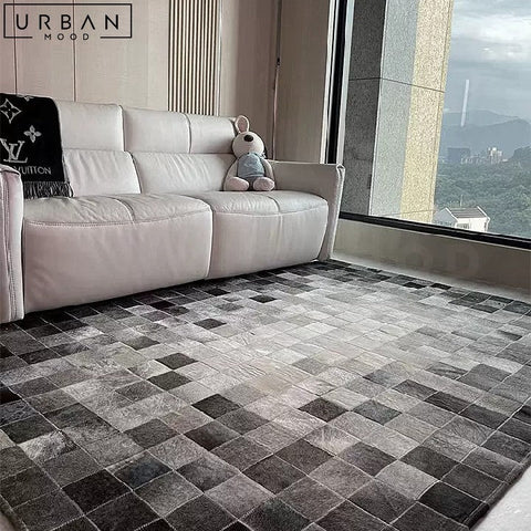 PRADO Modern Faux Cowhide Rug with Gradient Plaid - URBANMOOD