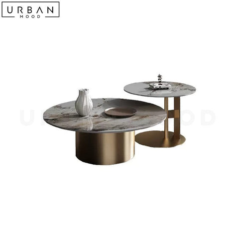 Premium Sintered Stone Coffee Table with Gold Base - URBANMOOD