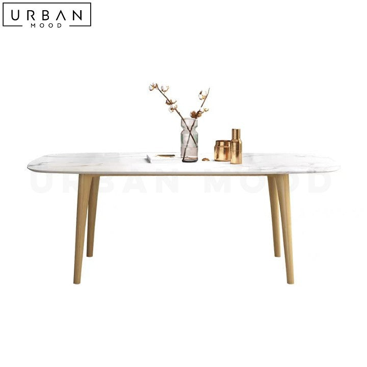 QUESIA Scandinavian Sintered Stone Dining Table Pine Legs - URBANMOOD