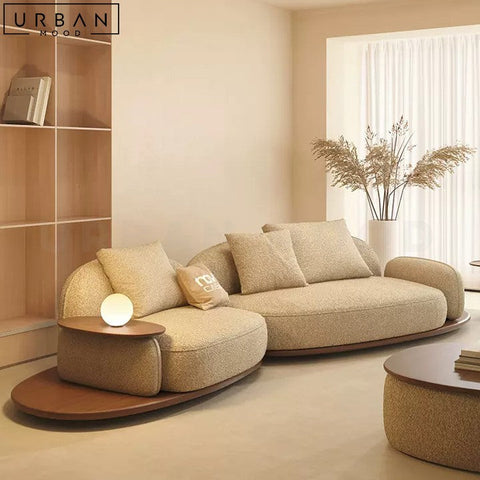 REI Japandi Fabric Sofa with In-Built Side Table - URBANMOOD