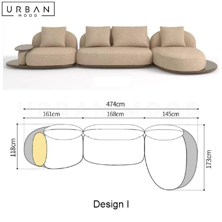REI Japandi Fabric Sofa with In-Built Side Table - URBANMOOD