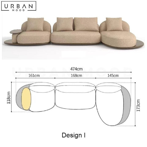 REI Japandi Fabric Sofa with In-Built Side Table - URBANMOOD