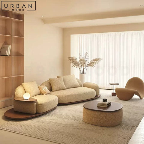 REI Japandi Fabric Sofa with In-Built Side Table - URBANMOOD