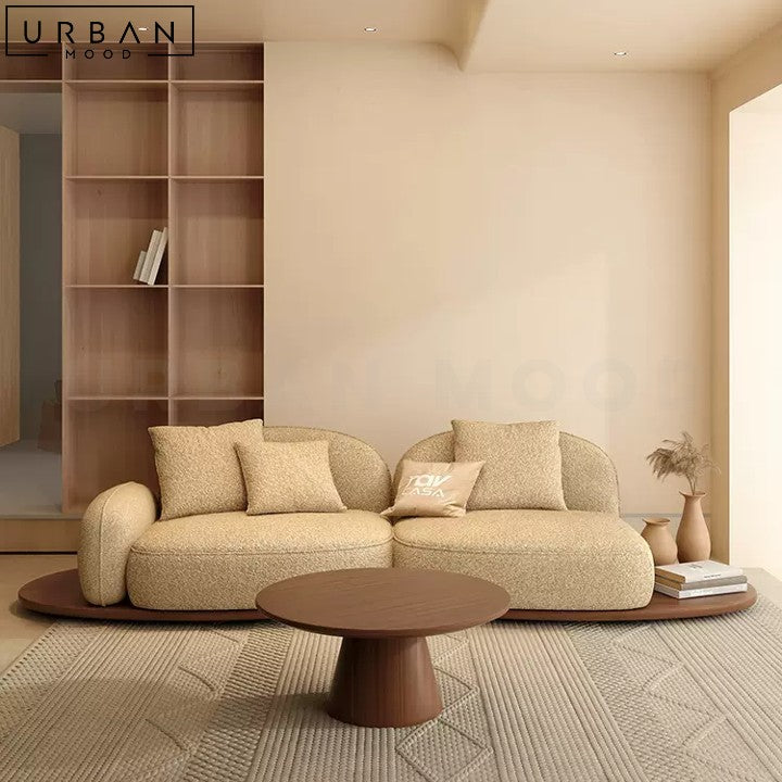 REI Japandi Fabric Sofa with In-Built Side Table - URBANMOOD