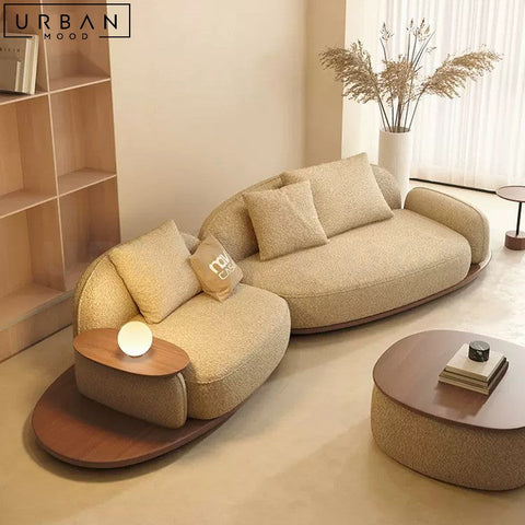 REI Japandi Fabric Sofa with In-Built Side Table - URBANMOOD