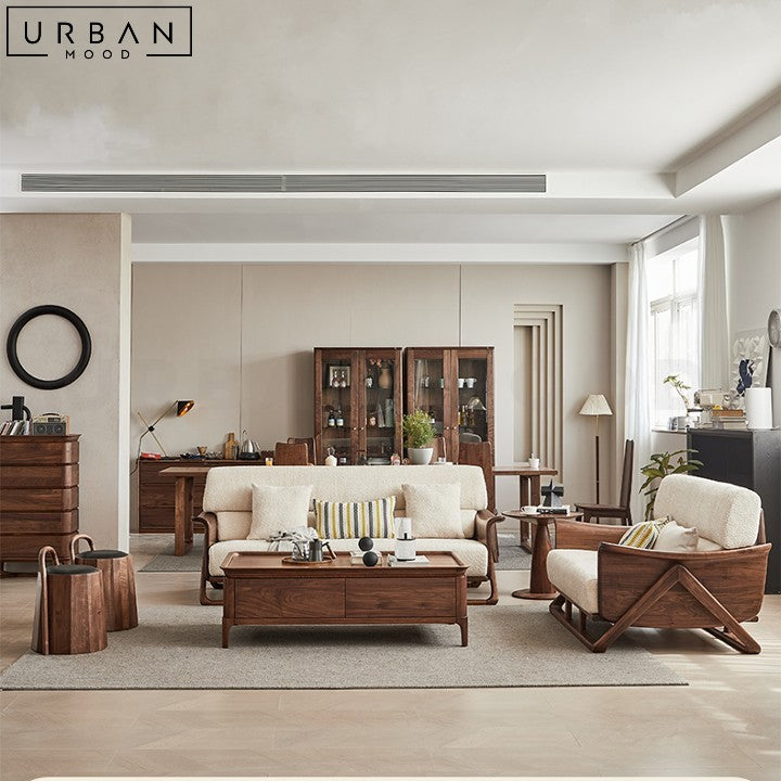 Rustic Fabric Sofa with Black Walnut Wood Frame - URBANMOOD
