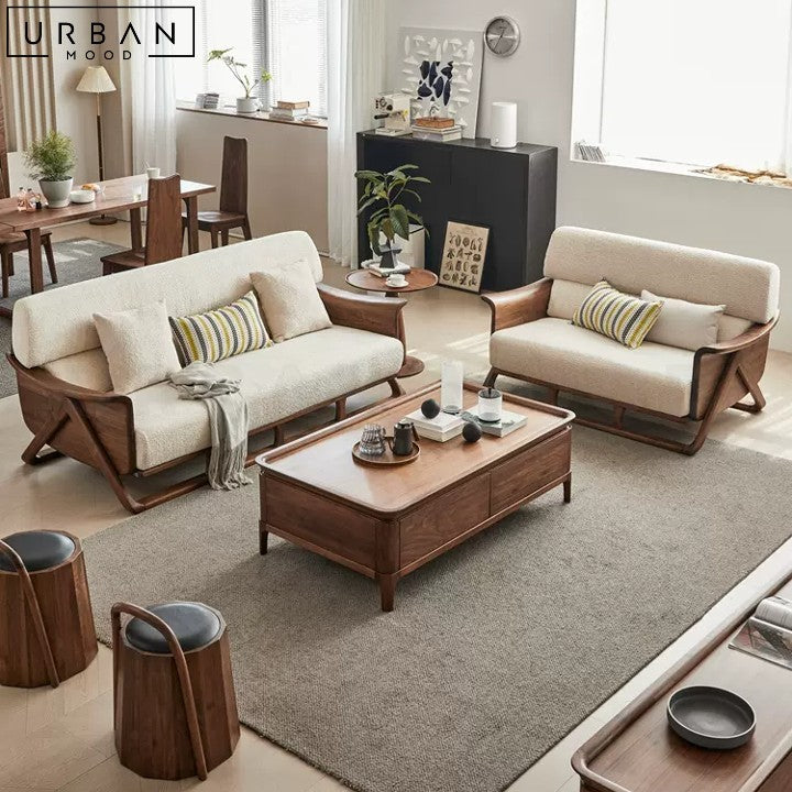 Rustic Fabric Sofa with Black Walnut Wood Frame - URBANMOOD