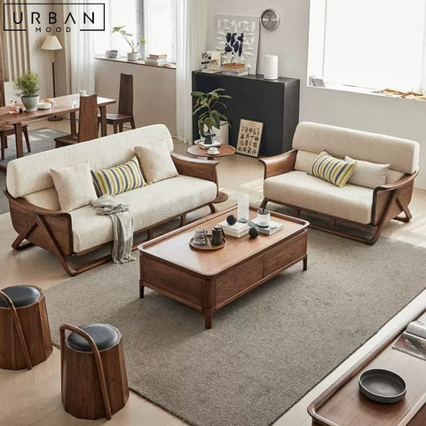 Rustic Fabric Sofa with Black Walnut Wood Frame - URBANMOOD