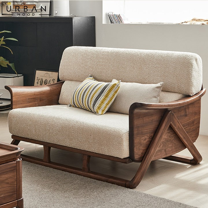 Rustic Fabric Sofa with Black Walnut Wood Frame - URBANMOOD