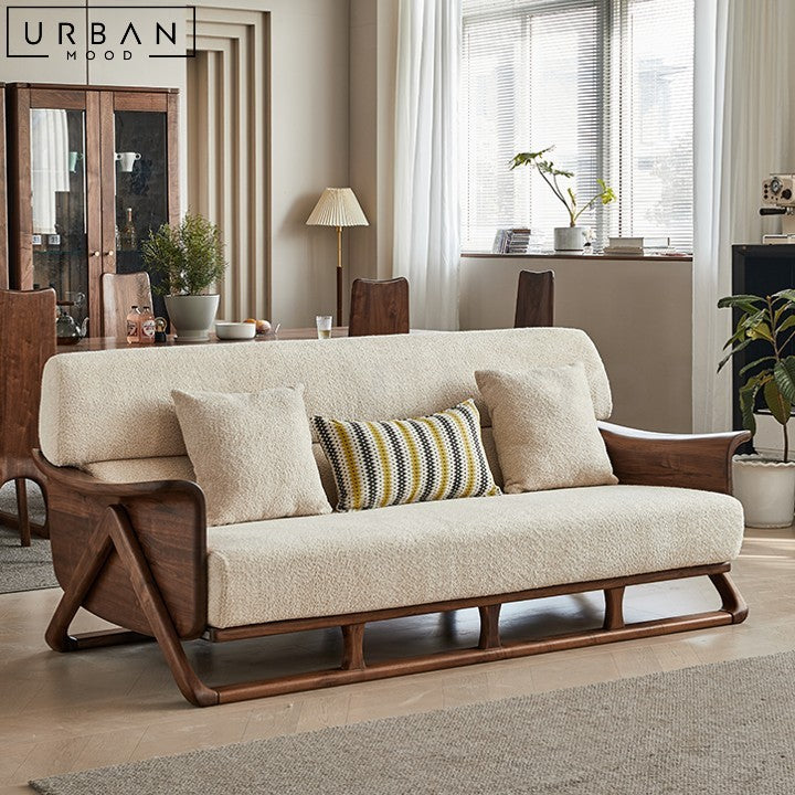 Rustic Fabric Sofa with Black Walnut Wood Frame - URBANMOOD