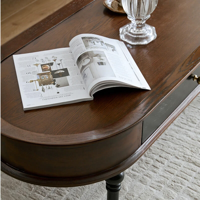 Rustic Oval Solid Wood Coffee Table 4 Legs with Storage and Drawers - Walnut