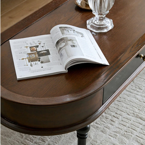 Rustic Oval Solid Wood Coffee Table 4 Legs with Storage and Drawers - Walnut