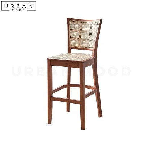 Rustic Rattan Bar Chair Tall Back Pine Wood Frame - URBANMOOD