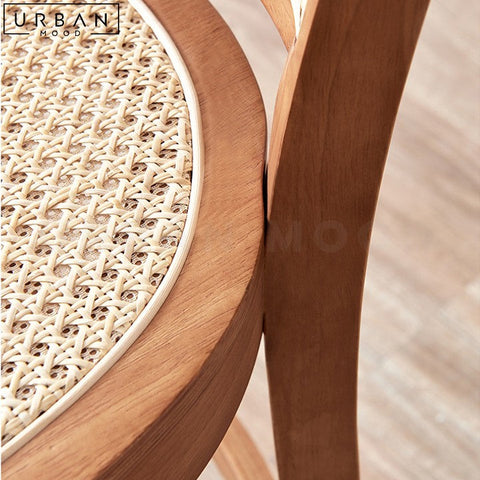 Rustic Rattan Bar Chair Tall Back Pine Wood Frame - URBANMOOD