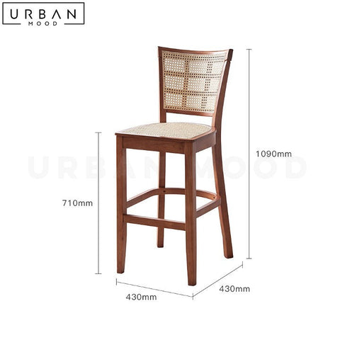 Rustic Rattan Bar Chair Tall Back Pine Wood Frame - URBANMOOD