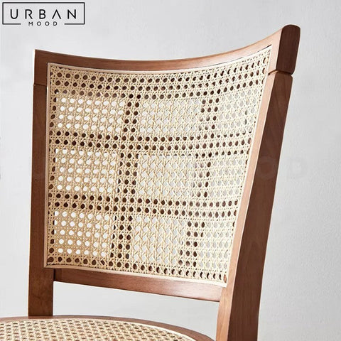 Rustic Rattan Bar Chair Tall Back Pine Wood Frame - URBANMOOD