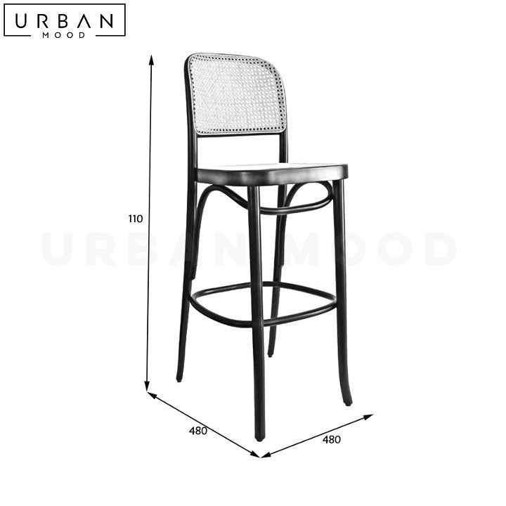 Rustic Rattan Bar Stool ALVES Durable Wood Seating - URBANMOOD