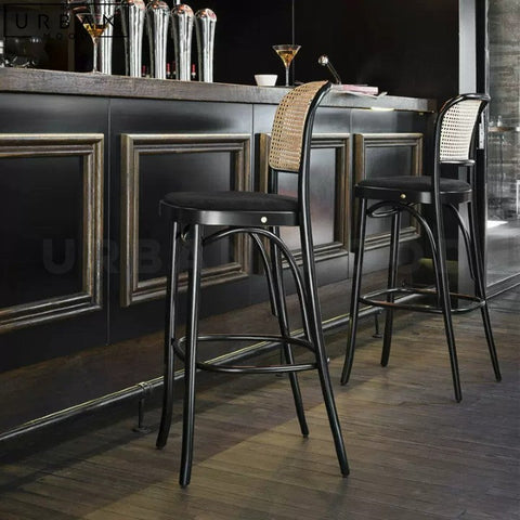 Rustic Rattan Bar Stool ALVES Durable Wood Seating - URBANMOOD