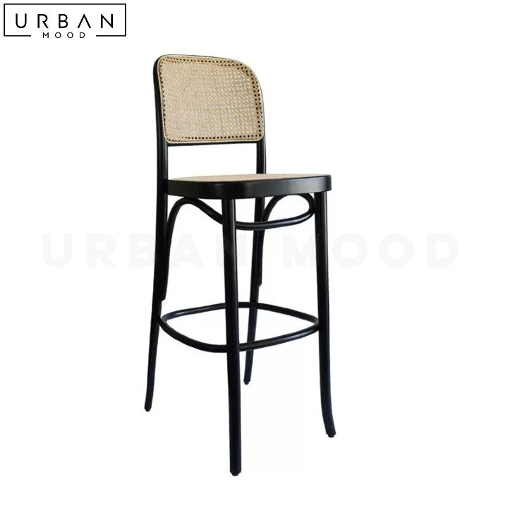 Rustic Rattan Bar Stool ALVES Durable Wood Seating - URBANMOOD