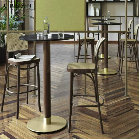Rustic Rattan Bar Stool ALVES Durable Wood Seating - URBANMOOD