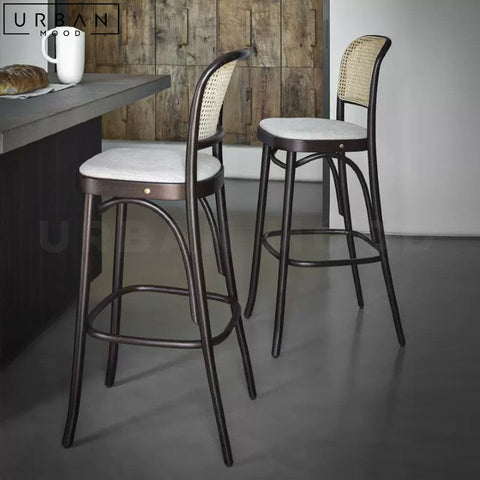 Rustic Rattan Bar Stool ALVES Durable Wood Seating - URBANMOOD