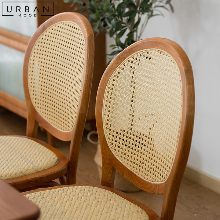 Rustic Rattan Dining Chair with Oval Backrest - URBANMOOD
