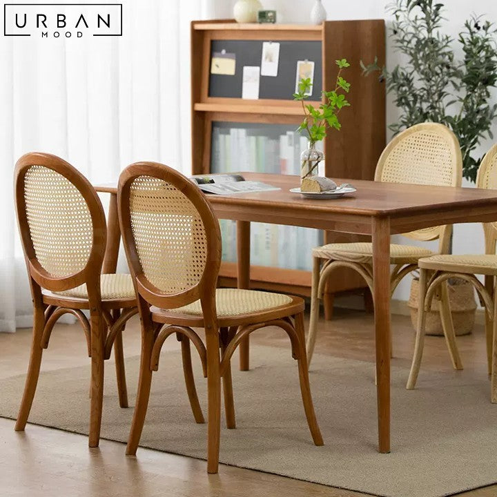 Rustic Rattan Dining Chair with Oval Backrest - URBANMOOD