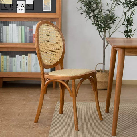 Rustic Rattan Dining Chair with Oval Backrest - URBANMOOD