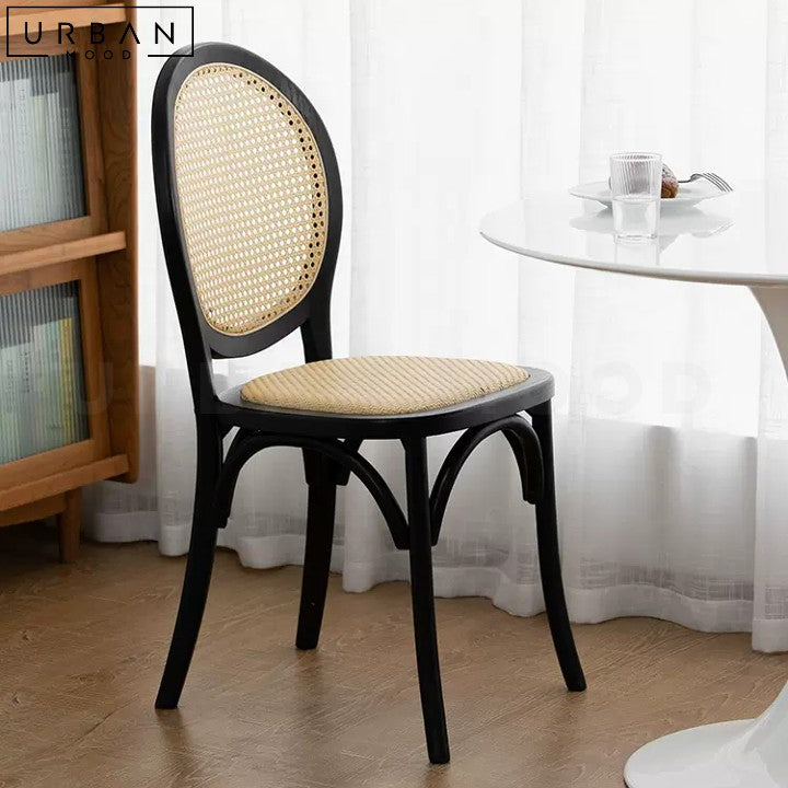 Rustic Rattan Dining Chair with Oval Backrest - URBANMOOD