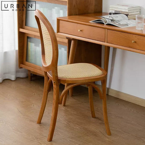 Rustic Rattan Dining Chair with Oval Backrest - URBANMOOD