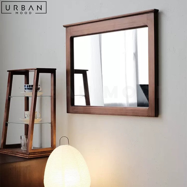 Rustic Solid Wood Wall Mirror with Japanese Elegance - URBANMOOD