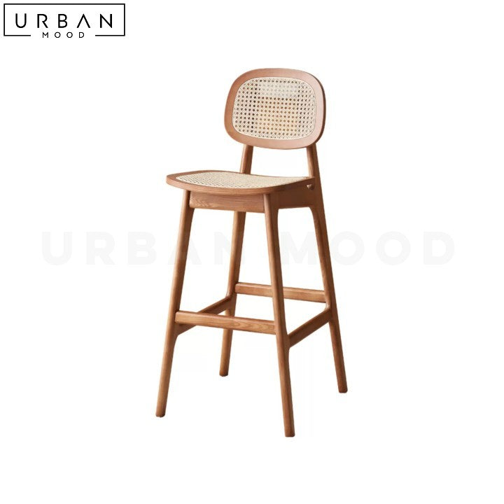 SAMILE Japandi Solid Wood Bar Stool with Rattan - URBANMOOD