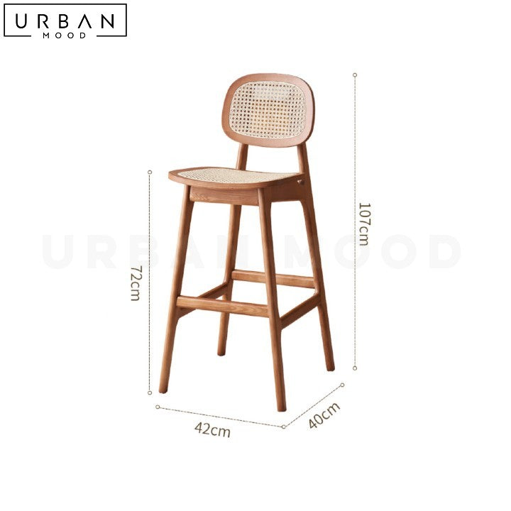 SAMILE Japandi Solid Wood Bar Stool with Rattan - URBANMOOD