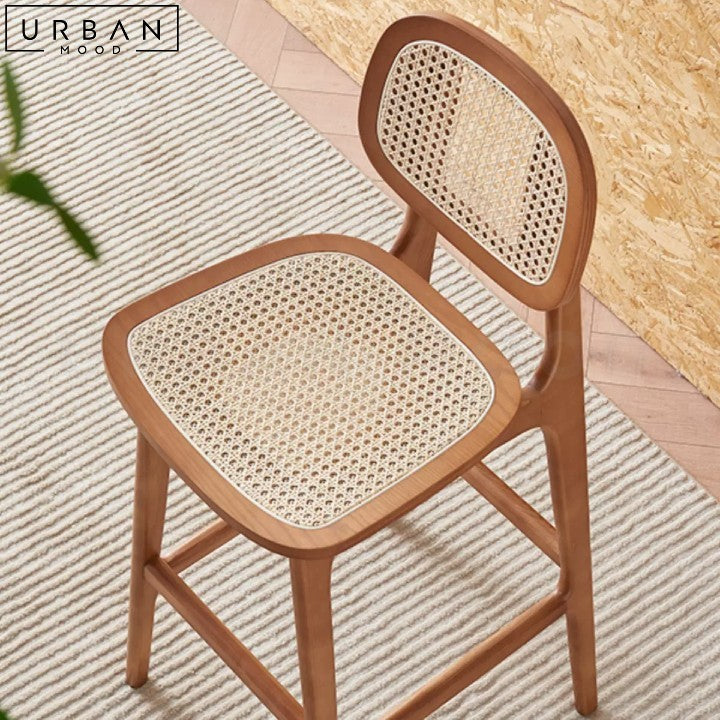 SAMILE Japandi Solid Wood Bar Stool with Rattan - URBANMOOD