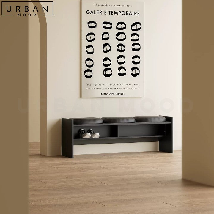 SANTIAGO Modern Black Pine Wood Bench Sleek and Sturdy - URBANMOOD