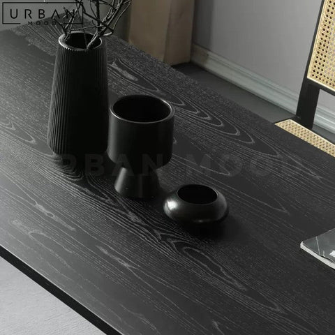 SARAVAN Modern Solid Wood Dining Table Black Finish - URBANMOOD
