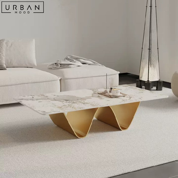 SKRIVE Modern Sintered Stone Coffee Table with Iron Legs - URBANMOOD