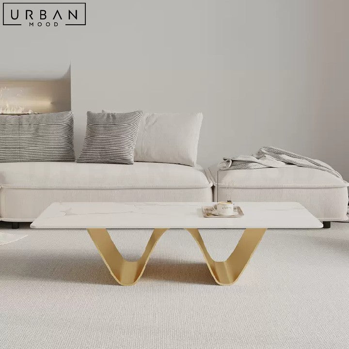 SKRIVE Modern Sintered Stone Coffee Table with Iron Legs - URBANMOOD