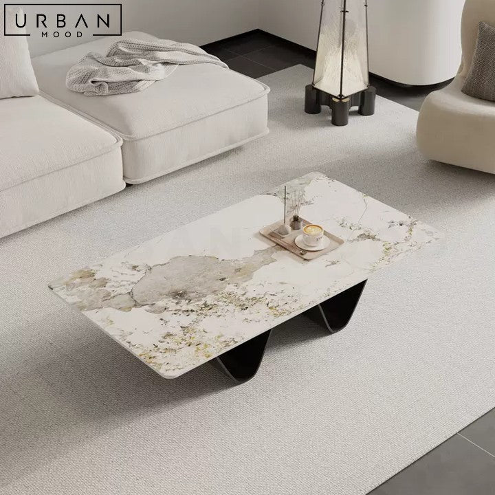 SKRIVE Modern Sintered Stone Coffee Table with Iron Legs - URBANMOOD