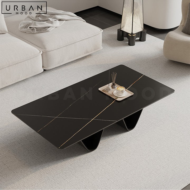 SKRIVE Modern Sintered Stone Coffee Table with Iron Legs - URBANMOOD